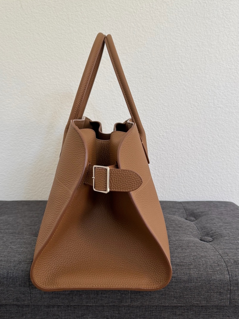 The Row Pebbled Leather Satchel in Cognac Brown - Picture 2 of 7